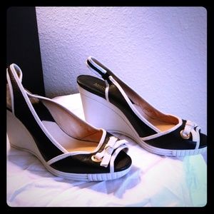 Michael Kors B/W Leather Wedges